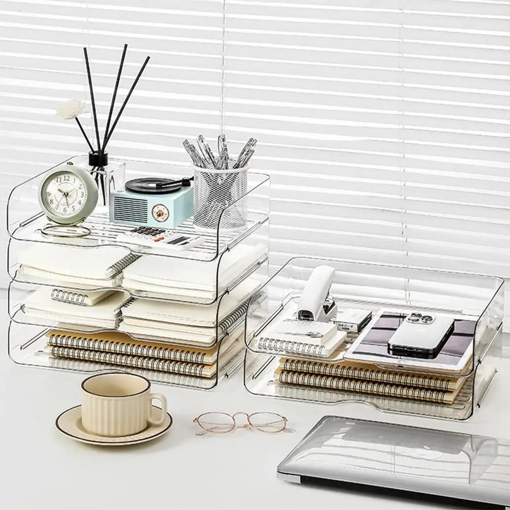 

Desktop Organizer A4 File Storage Tray Book Shelf Papers Rack Stackable File Rack Plastic Minimalism File Organizer Documents