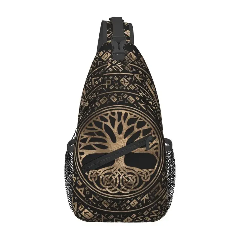 Custom Tree Of Life Yggdrasil Runic Sling Chest Bag Norse Symbol Shoulder Crossbody Backpack for Men Hiking Daypack