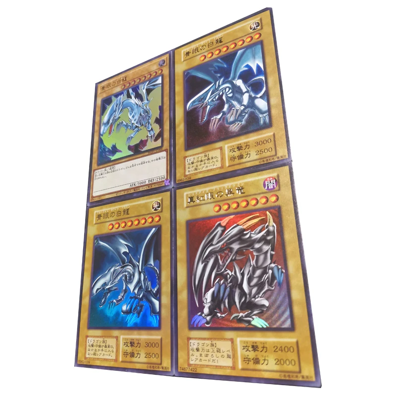 Yu-Gi-Oh DIY refrakcyjny genialny błękitne oczy biały smok czerwone oczy czarny smok tłoczone na gorąco karty kolekcjonerskie prezenty świąteczne