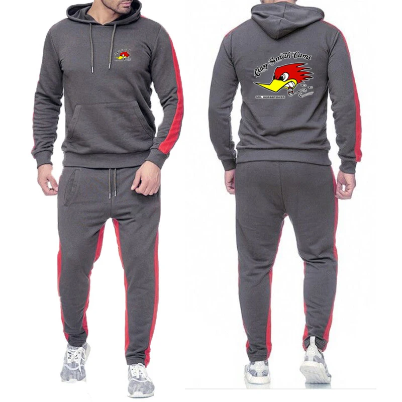 2024 Spring Autumn Men's Mr. Horsepower Clay Smith Cams Logo Printed Fashion Pullover Hoodies+Casual Sweatpants Solid Color Sets