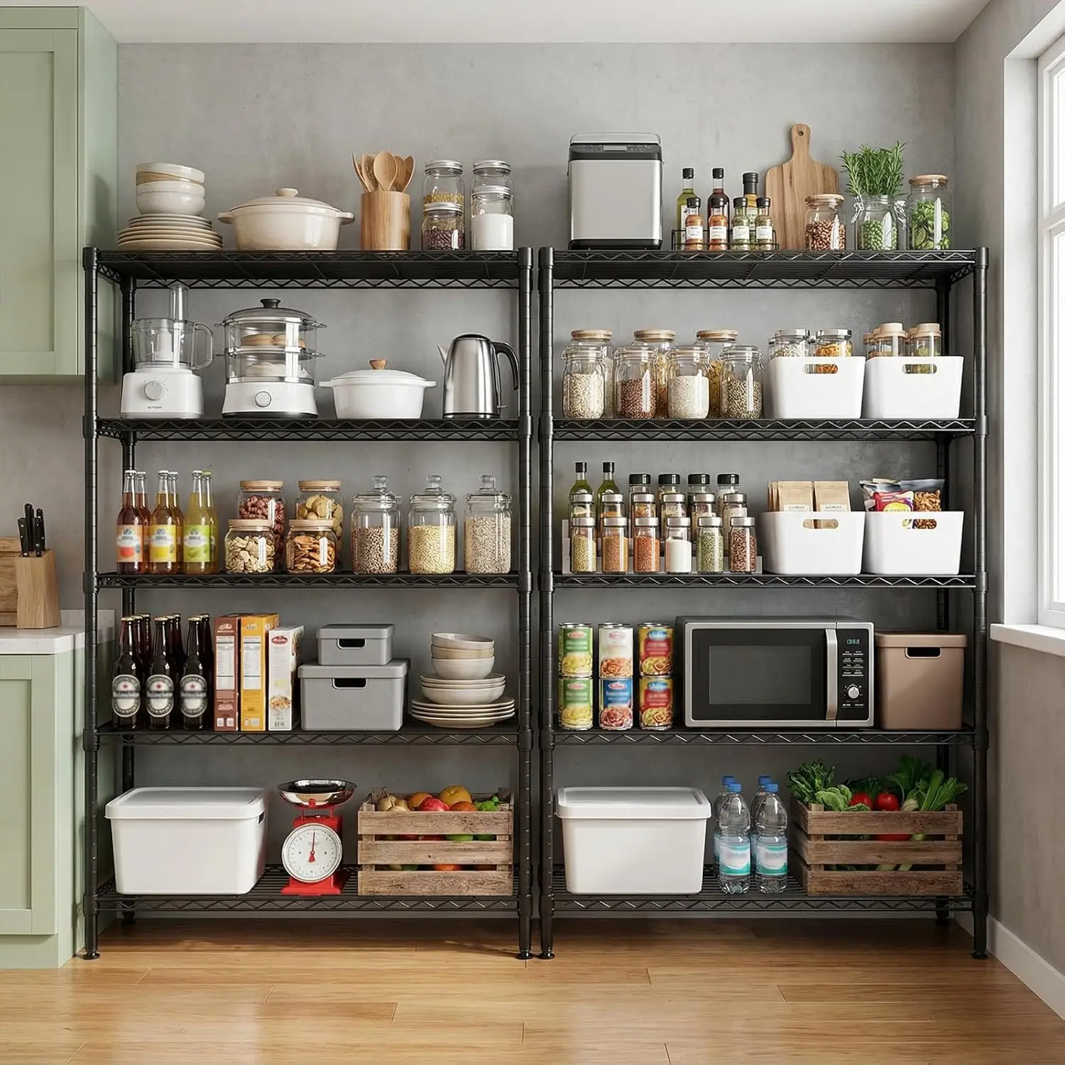 Ripiano portaoggetti in metallo resistente a 5 livelli, capacità 1750 libbre, altezza regolabile per garage dispensa cucina