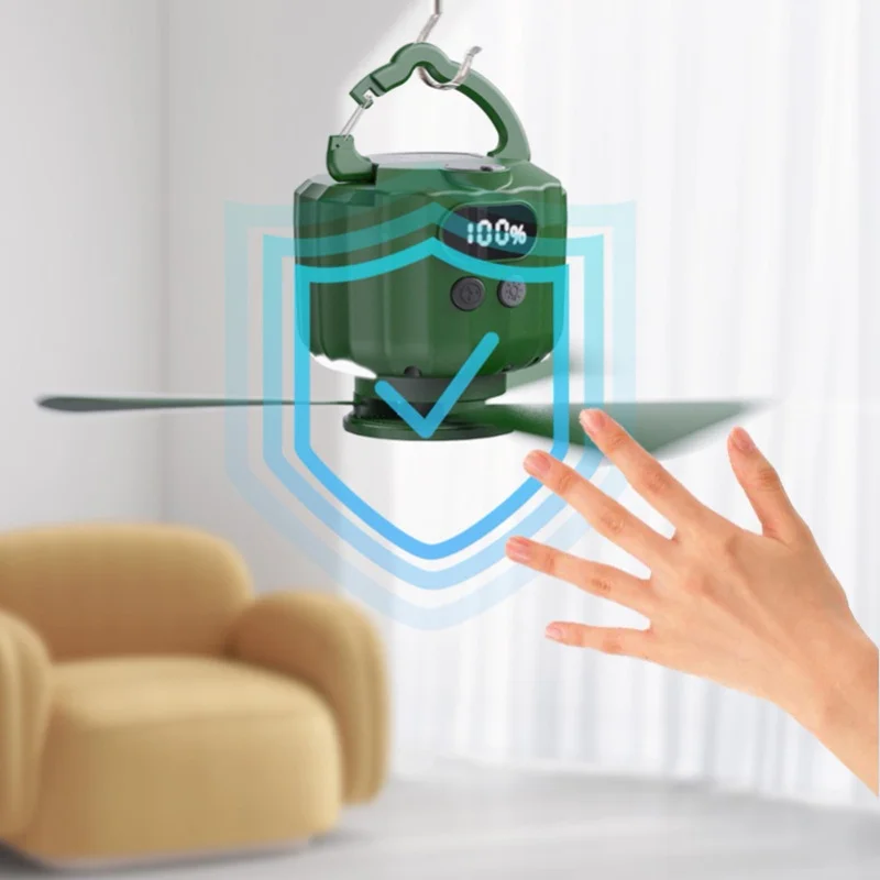 مروحة سقف للخيمة مع جهاز تحكم عن بعد، ضوء LED قابل لإعادة الشحن، مروحة خيمة محمولة قوية للرياح لصيد الأسماك والتخييم في الهواء الطلق