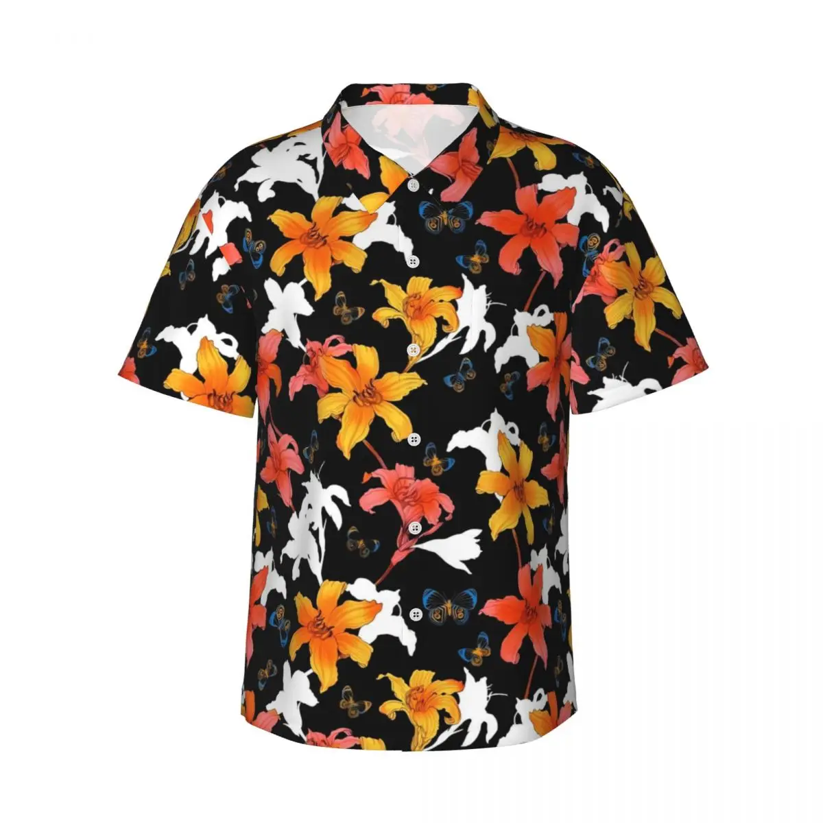 

Lily Floral Hawaiian Shirt Men Beach White And Orange Casual Shirts Short Sleeve Streetwear Design Cool Oversize Blouses
