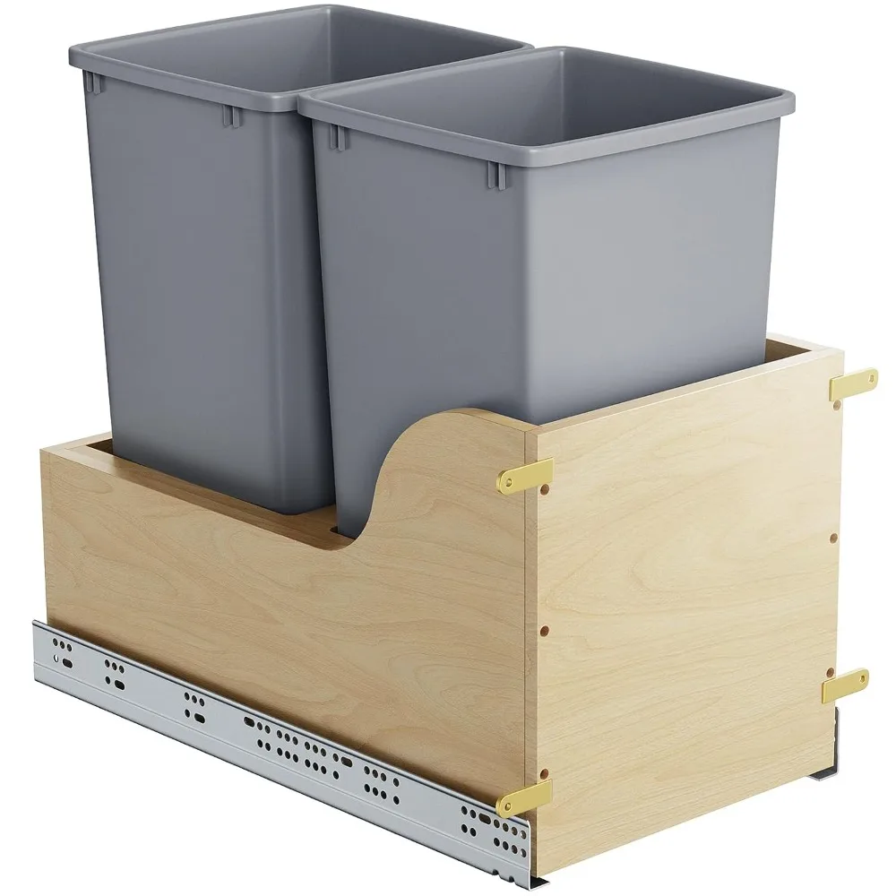 Double 35-Quart Pull Out Trash Can Under Cabinet, Cabinet Trash Can Pull Out and Trash Can, Cabinet Garbage Can Pull Out