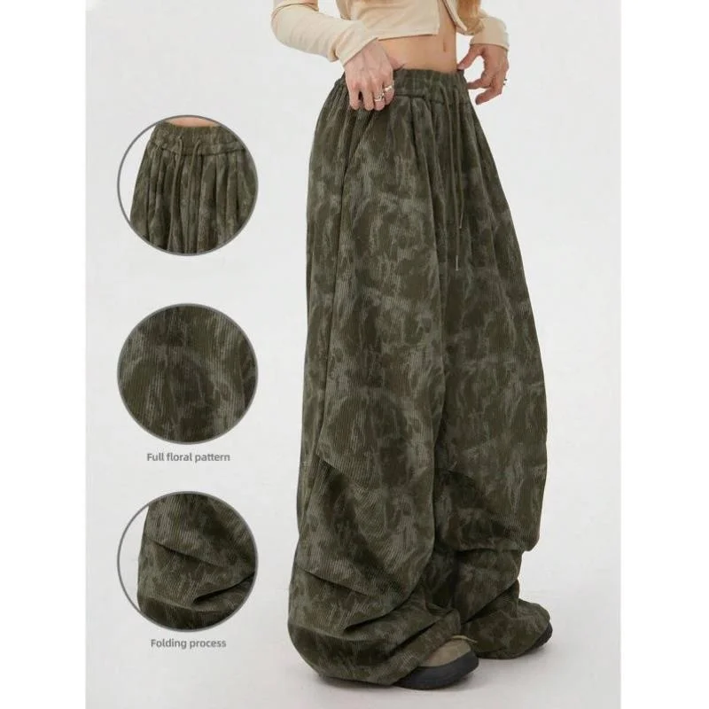 

Women's Casual Print Dstring Waist Pants Trans-bouny New Sle Ciwalk Vintage Nine-point Length Polyester Fiber