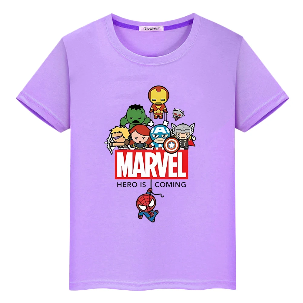 Marvel Boys Girls Cute T-shirt Summer Print 100%Cotton Short  Spider-Man Sports Short sleeve Anime Tops y2k Kids clothes gift