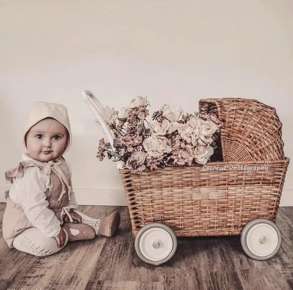 Newborn Photography Props Baby Retro Rattan Trolley Stroller Ins Fotografia Accessories Studio Shooting Photo Props