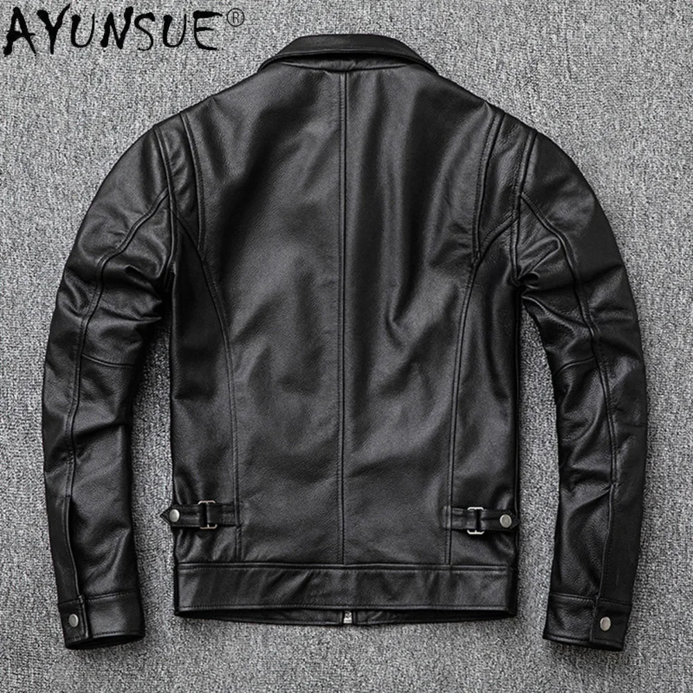 Real AYUNSUE Cowhide Leather Jacket Men Clothing 5XL Men's Jackets Motorcycle Coat Male Autumn Cloth Ropa De Hombre 2024 LXR385