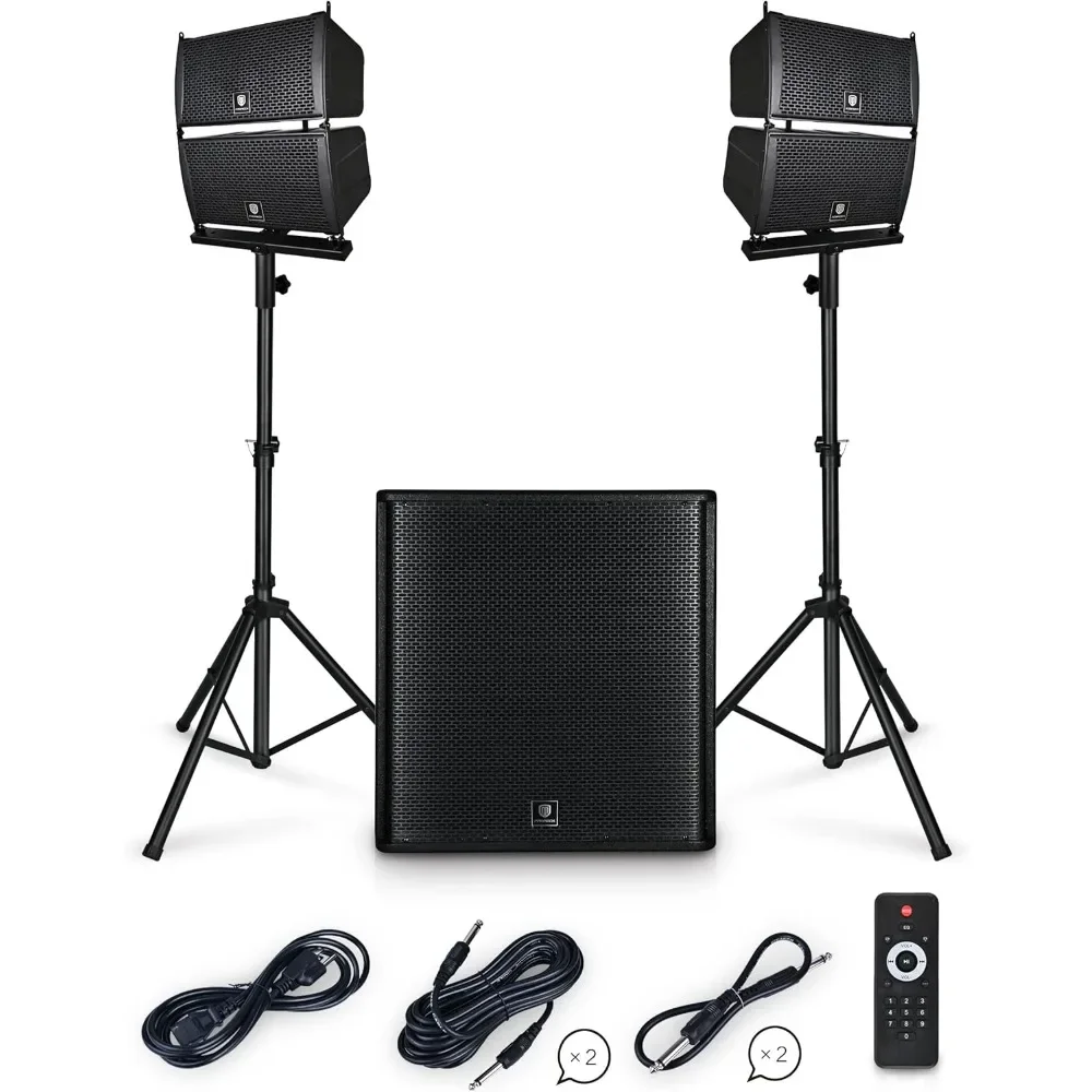 Club 4000 18-inch 4000W P.M.P.O Stereo DJ/Powered PA Speaker System Combo Set Line Array Speaker and 18 inch Active Subwoofer w
