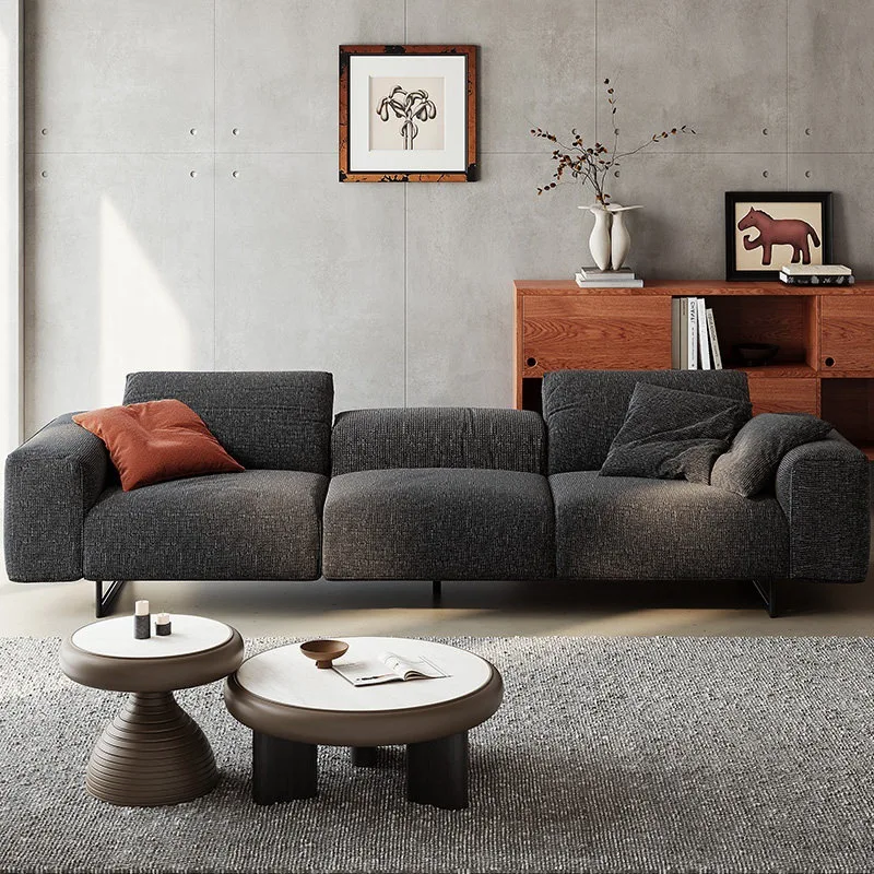Straight row fabric sofa large living room dark gray cotton and linen square sofa homestay villa floor sofa