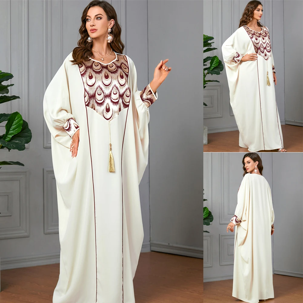 Afrikaanse Moslim Jurk Voor Vrouwen Kwastje Abaya Vleermuis Mouw Abaya Losse Oversized Caftan Islam Vestidos Marokkaanse Kaftan Elbise 2024