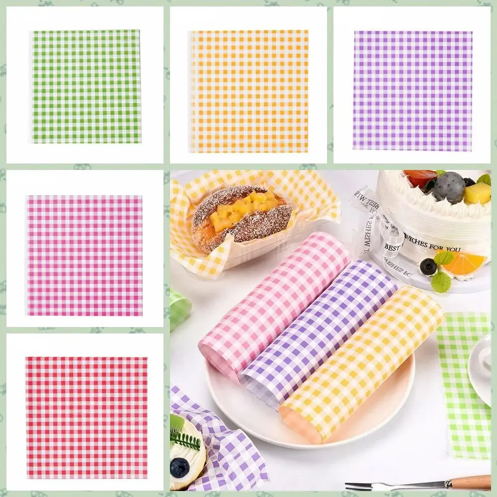 

Food-grade Greaseproof Paper Liners 5 Colors Oil-Proof Food Wrapping Paper Waterproof Plaid Sandwich Wrapping Paper Picnic