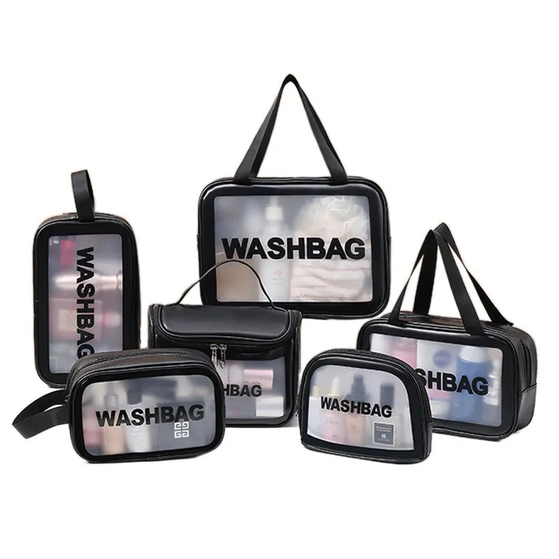 PVC Cosmetic Bag Transparent Large Capacity Bath Bag PU Waterproof Portable Wash Bag Women's Portable Travel Storage Bag image 5