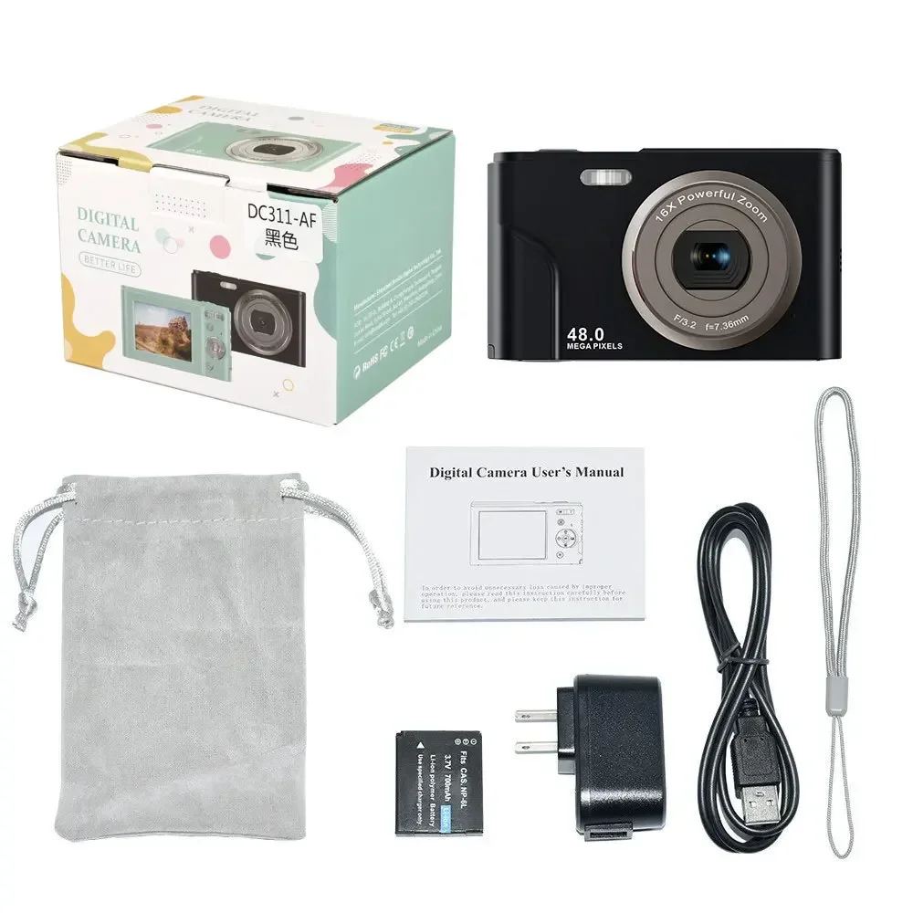 

4K Digital Camera Video Camcorder 48MP 2.88" IPS Screen AF Face Detact Smile Capture Built-in Flash