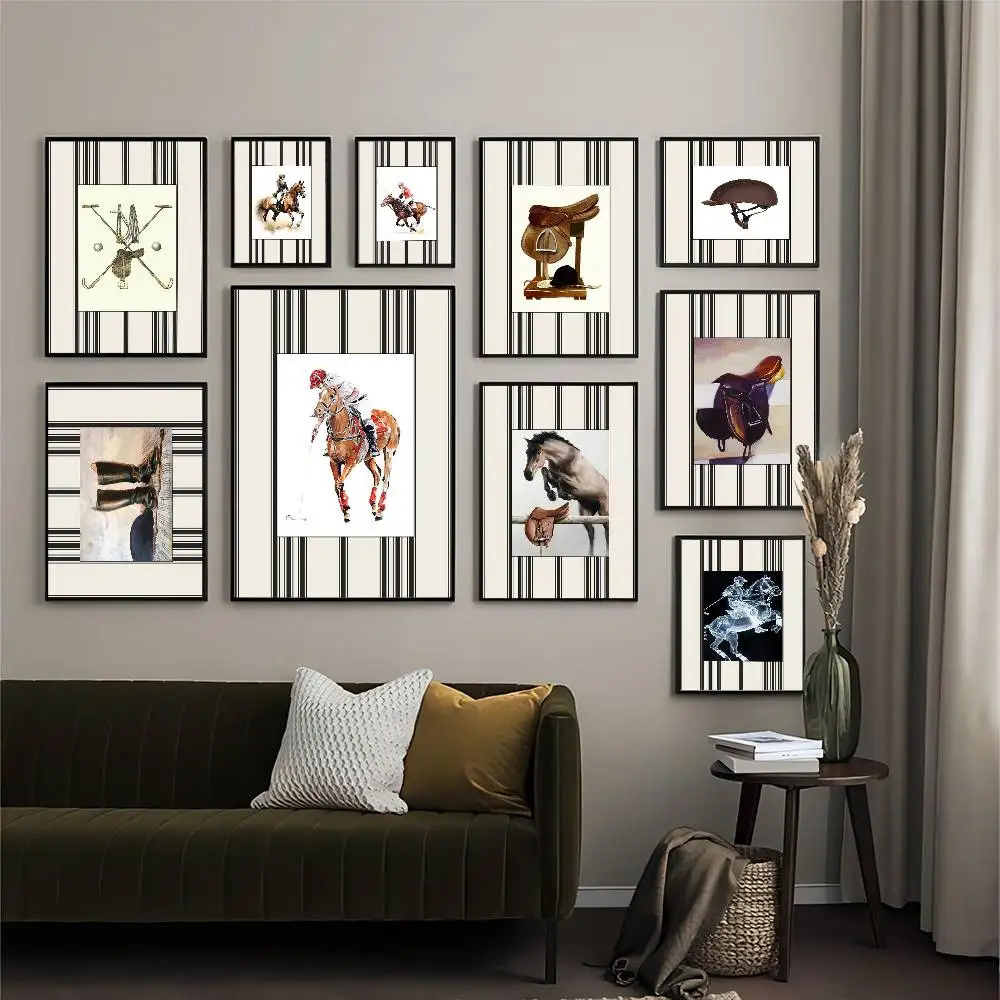 Polo Equestrian Traditional Horseback Rider Sport DIY Sticky Poster Fancy Wall Sticker for Living Room Bar Decoration Wall Decor