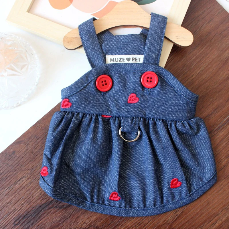 2024 Fashion Summer Dresses for Small Dogs Spring Summer Pet Denim Dress Puppy Skirt Cat Clothing Sweet Love Clothes for Poodle