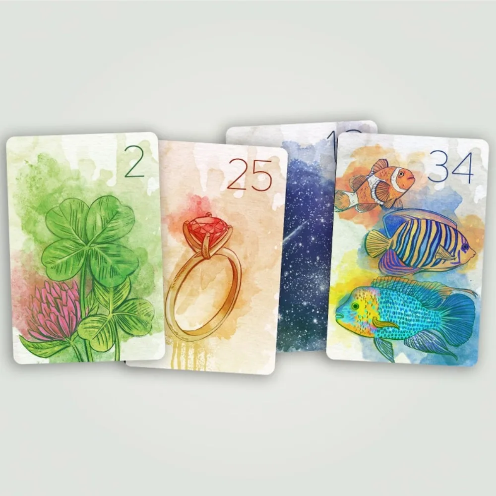 36 tarjetas segredos inocentes Lenormand colorante suave y suave creado con naturaleza delicada y fluida de acuarelas 9*6cm