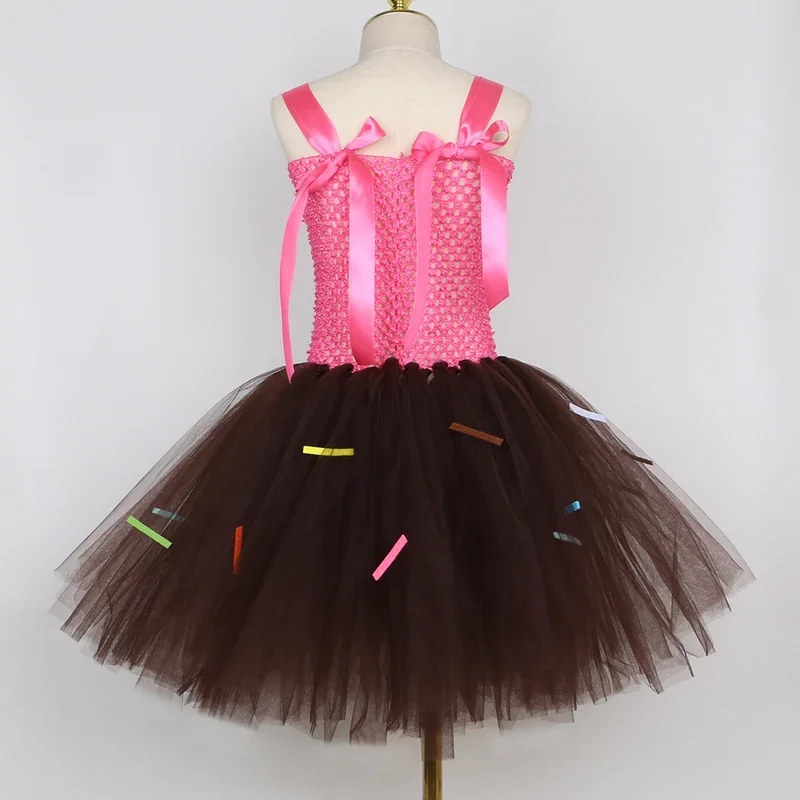 EE01 Costume da ciambella per bambina Vestito a tema caramelle per regali per feste di compleanno per bambini Vestito da tutu per biscotti con ciambella al cioccolato dolce GirlIo0!