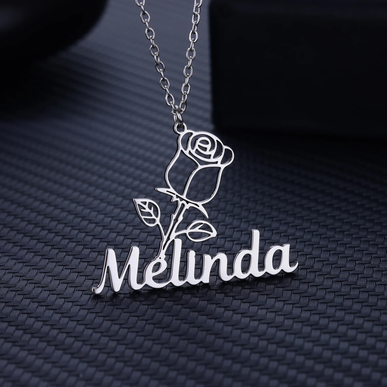 Custom Rose Flower Name Necklaces For Women Stainless Steel Customized Pendant Necklace Personalized Neck Chain Jewelry Gift