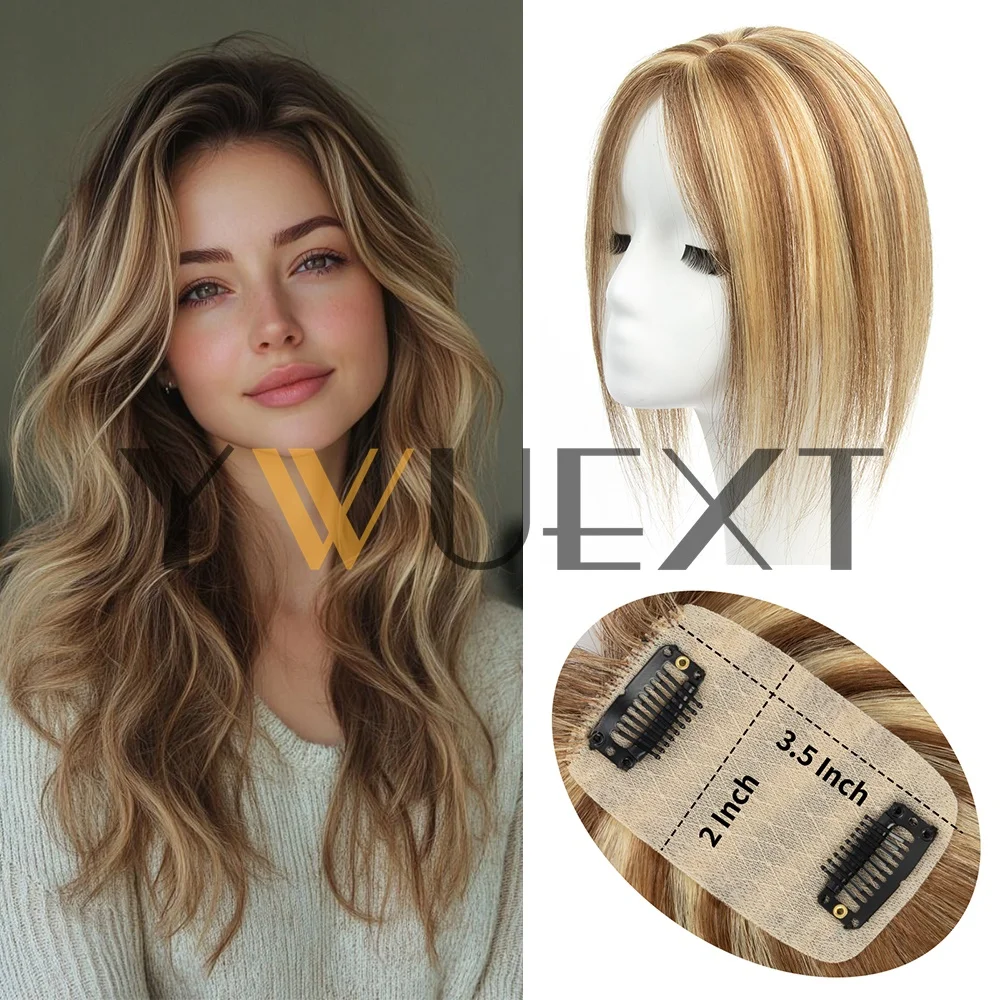 

5x9cm Human Hair Piece Topper Injected Silk Skin Base Topper Toupee Natural Scalp Clip In Hairpiece no Bangs for Women 12"-14"