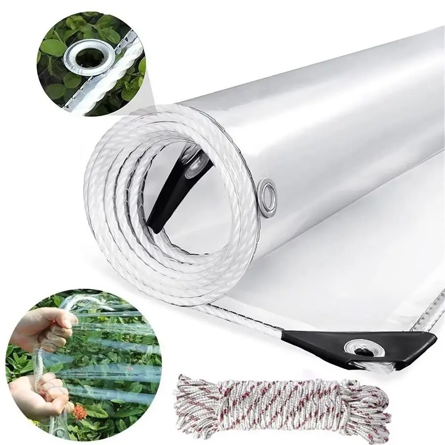 

Clear Tarps Heavy Duty PVC Vinyl 14 Mil Thick Tarpaulin Glass Tarpaulin with Metal Grommets, Protects Against Water, UVRay, Tear