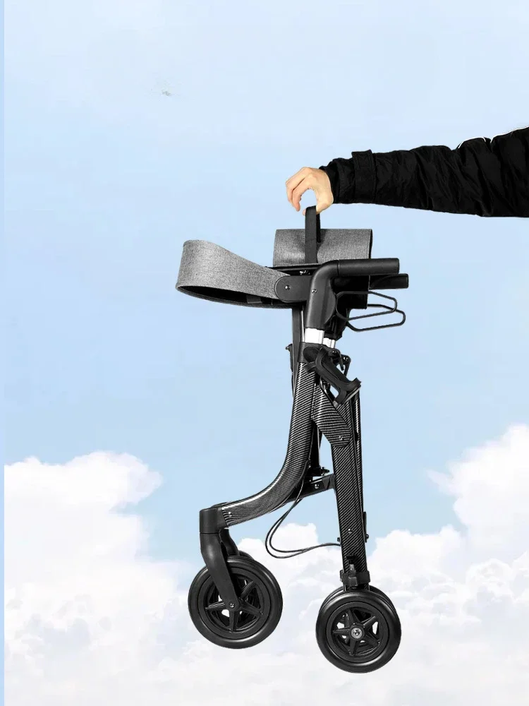 Elderly walker, four-wheeled elderly trolley, crutch stool, walking aid, light folding