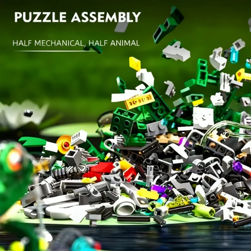 898PCS New Mechanical Frog Building Blocks With Lights Movable Gears Simulated Creative Toy Ornament Exquisite Christmas Gift