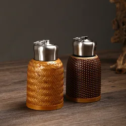 280ML thermos cup, bamboo woven, handmade, stainless steel liner, vacuum insulation, vintage, portable tea set, water bottle