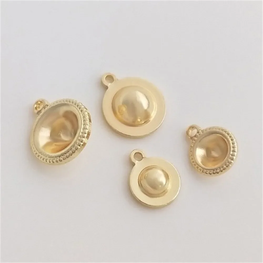 

14K Gold Wrapped Round Lace Bead Cap Pendant DIY Sticky Pearl Diamond Cup Bead Holder Accessories Bracelet Earrings Pendant K389