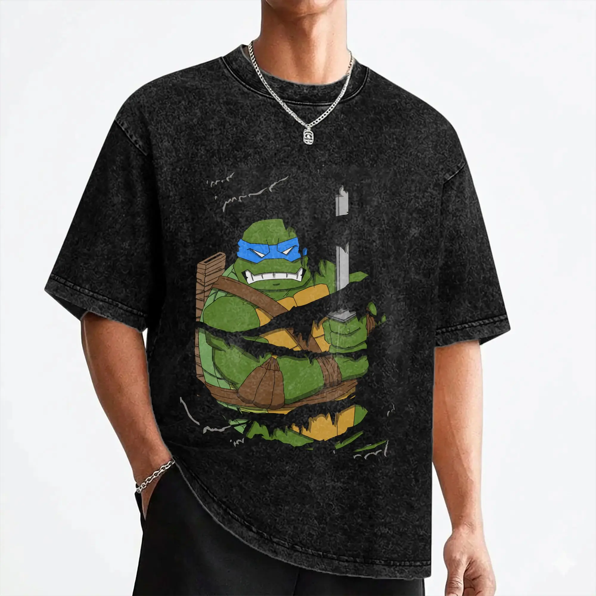 Cartoon Ninja T-Turtles Washed T Shirts Streetwear Vintage T-Shirts  Tee Shirt Men Women Short Sleeve Harajuku Summer