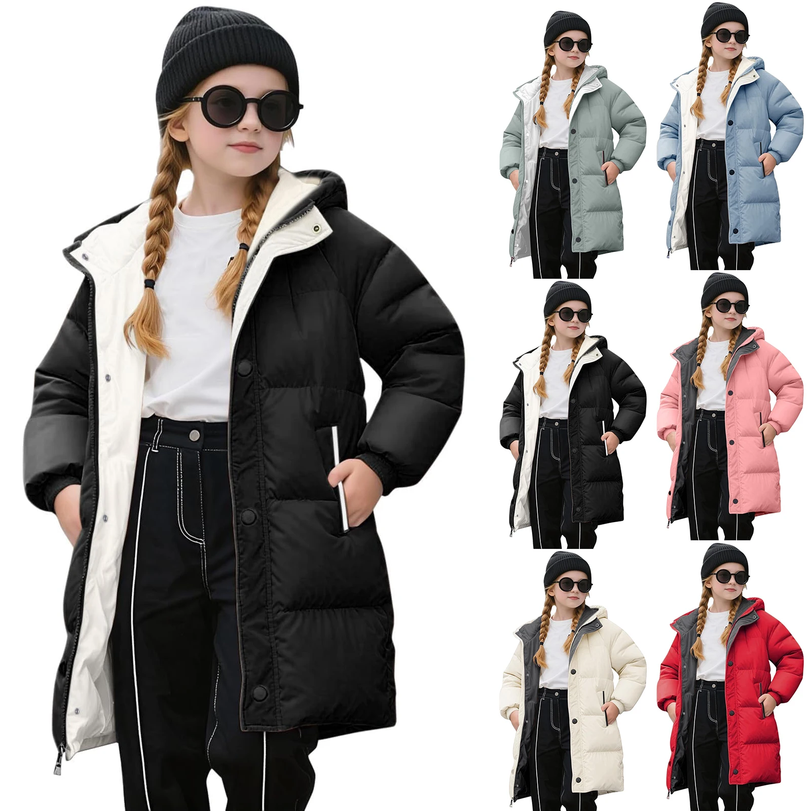 Girls Cotton-padded Coats Kids Long Down Autumn Winter Teen Cotton Clothes Outerwear Big Children Thicken Warm Jacket