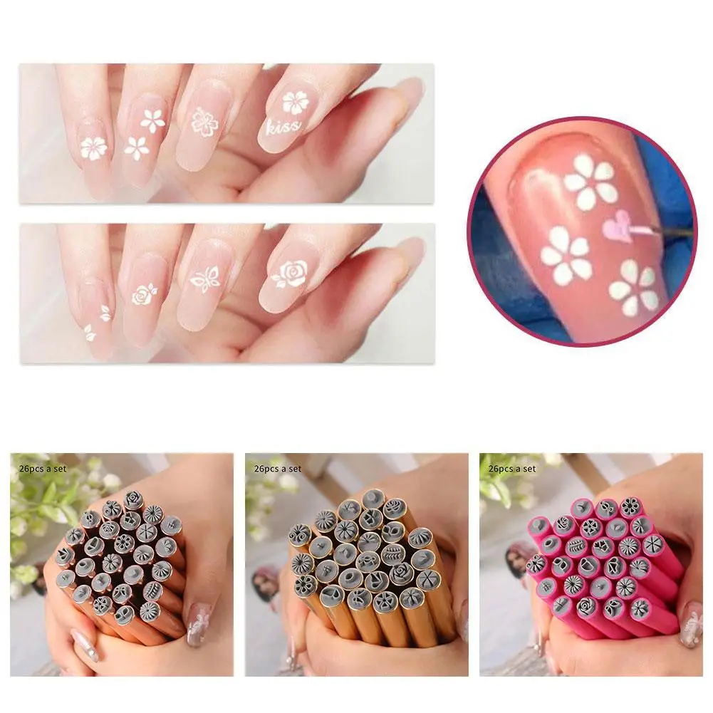 Nail DIY Stamp Pen Sets Art Nail Doodle With Petal Embellished Pattern Stippling Seal Pen DIY Nail Artificial Accessory 26pcs