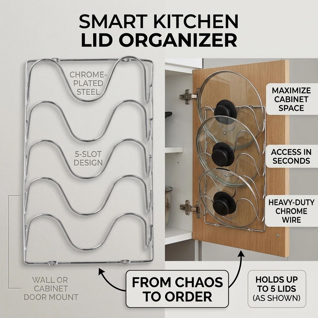 Kitchen Organizer Rack Wall Hanging Pot Cover Rack Five-Layer Pot Lid Metal Rust-Free Multifunctional Rack Pot Lid Storage Rack