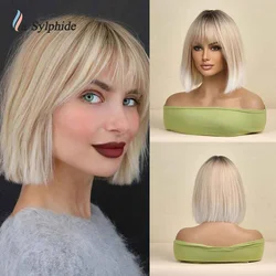 La Sylphide-Peluca de pelo corto Bob para mujer, cabellera de buena calidad, color rubio y blanco, Natural, resistente al calor, para fiesta diaria, Lolita