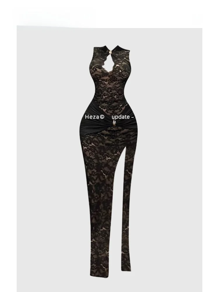 

HEZA китайская кружевная ажурная юбка Ципао с высоким разрезом, большие размеры, женская осенне-зимняя облегающая юбка Pure Desire Spicy Girl