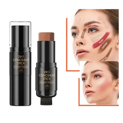 Fondotinta in stick per il viso Alta copertura Evidenziatore versatile Contorno Fard Stick Bronzo Ombra Base per trucco coreano Con pennello