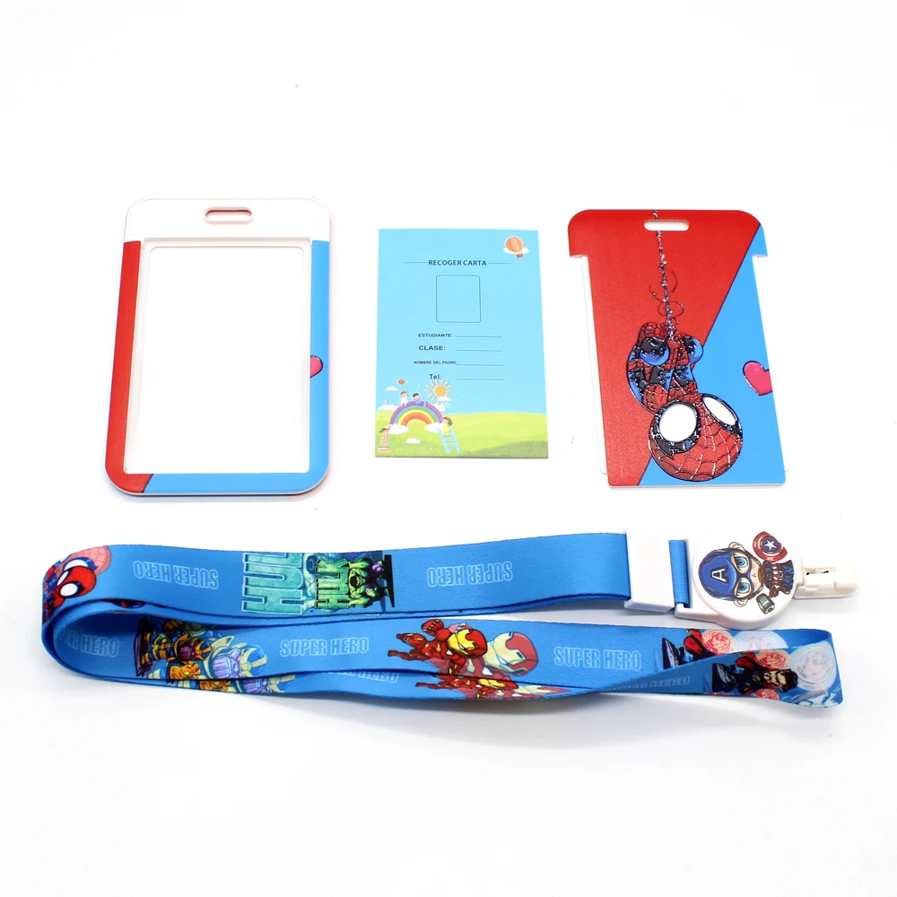 Marvel Superhero Badge Reel Student Card Cover Boy Neck Lanyard Bus Card Access Card Holder SpiderMan Iron Man ID Work Card Case