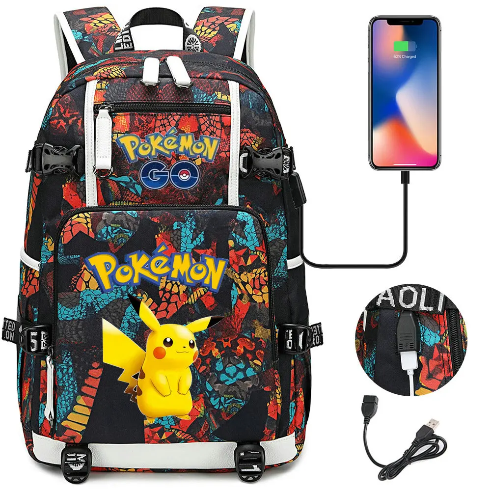 POKEMON Pikachu Backpacks Camouflage USB Teens School Bags Waterproof Boys Girls Casual Travel Laptop knapsacks