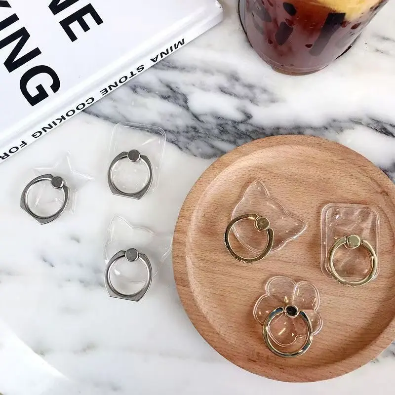 

Cute Clear Multi-shape Finger Ring Mobile Phone Holder Grip Loop 360° Rotation Kickstand Stand for All Types Smartphone