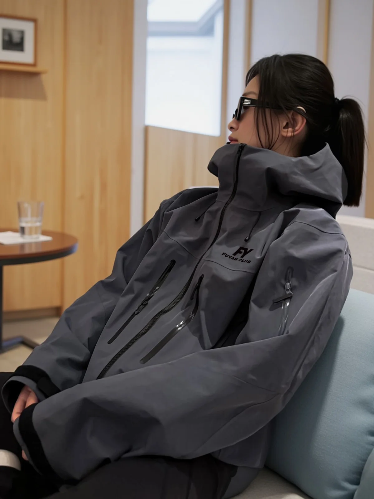 푸위안 여성용 회색 봄 가을 3-in- 아웃도어 등산 재킷 코트 캐주얼 루즈핏 긴팔 지퍼 클로저