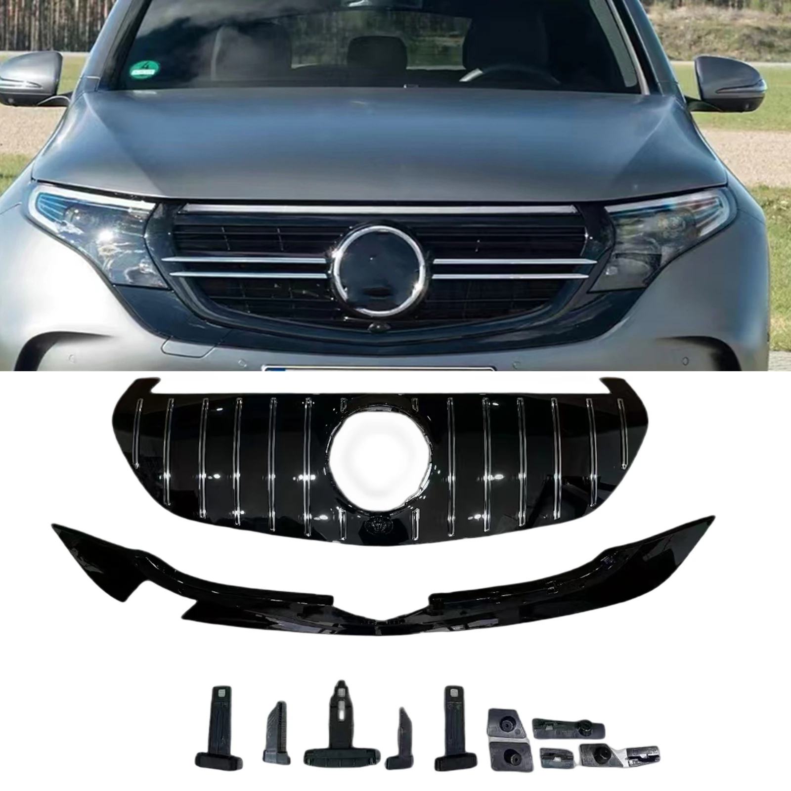 

GT Style Front Grille Racing Grill For Mercedes Benz EQC 293 2022-2024 Advance Version Car Upper Bumper Hood Mesh Grid