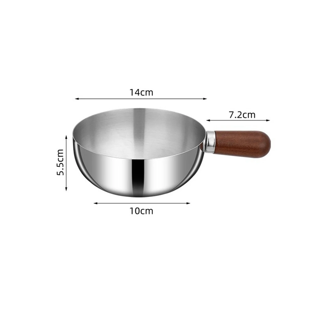 وعاء الحليب من الفولاذ المقاوم للصدأ مع مقبض خشبي ومقلاة مسطحة القاع للاستخدام على مواقد الغاز والكهرباء التعريفي #3