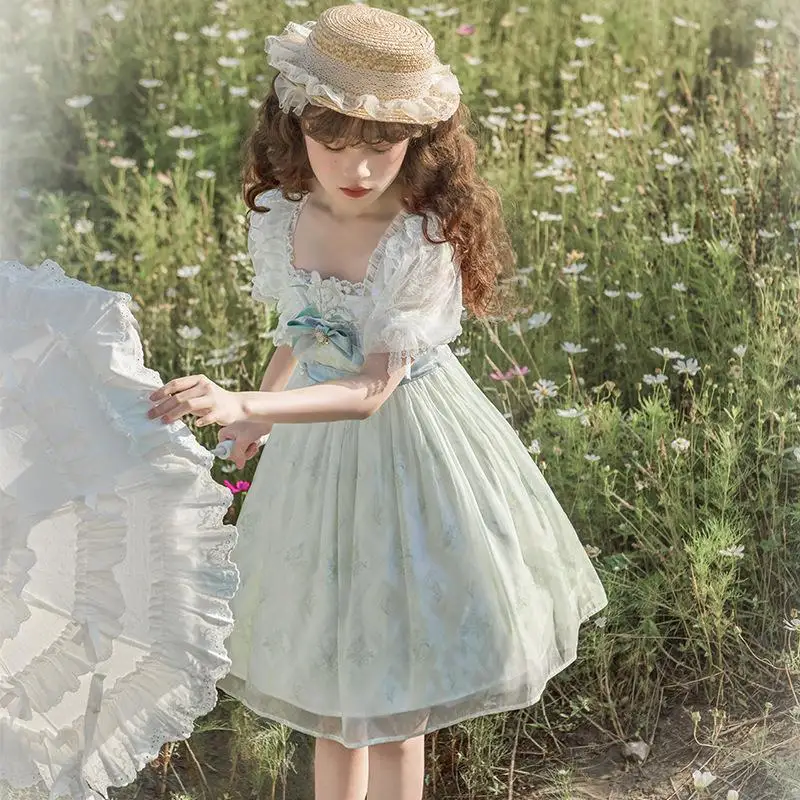 

Summer Kawaii Lolita Women Dresses Girls Princess Green Sweet Lolita One Piece Dress Japanese Harajuku Cosplay Costume Dress