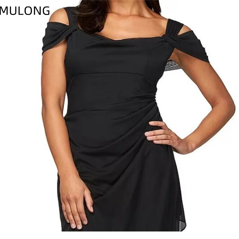 MULONG Meerjungfrau Schwarzes Damenkleid für die Mutter des Bräutigams, bodenlanges Chiffon-Kleid für die Brautmutter, sexy Abendkleid