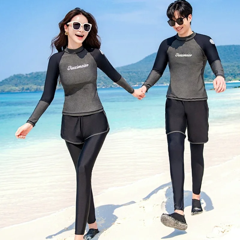 Full Body Rash Guards Couples Korean Long Sleeve Diving Swimsuit Snorkeling Swimwear Holiday Bathing Suits Surfing Long Pant Set