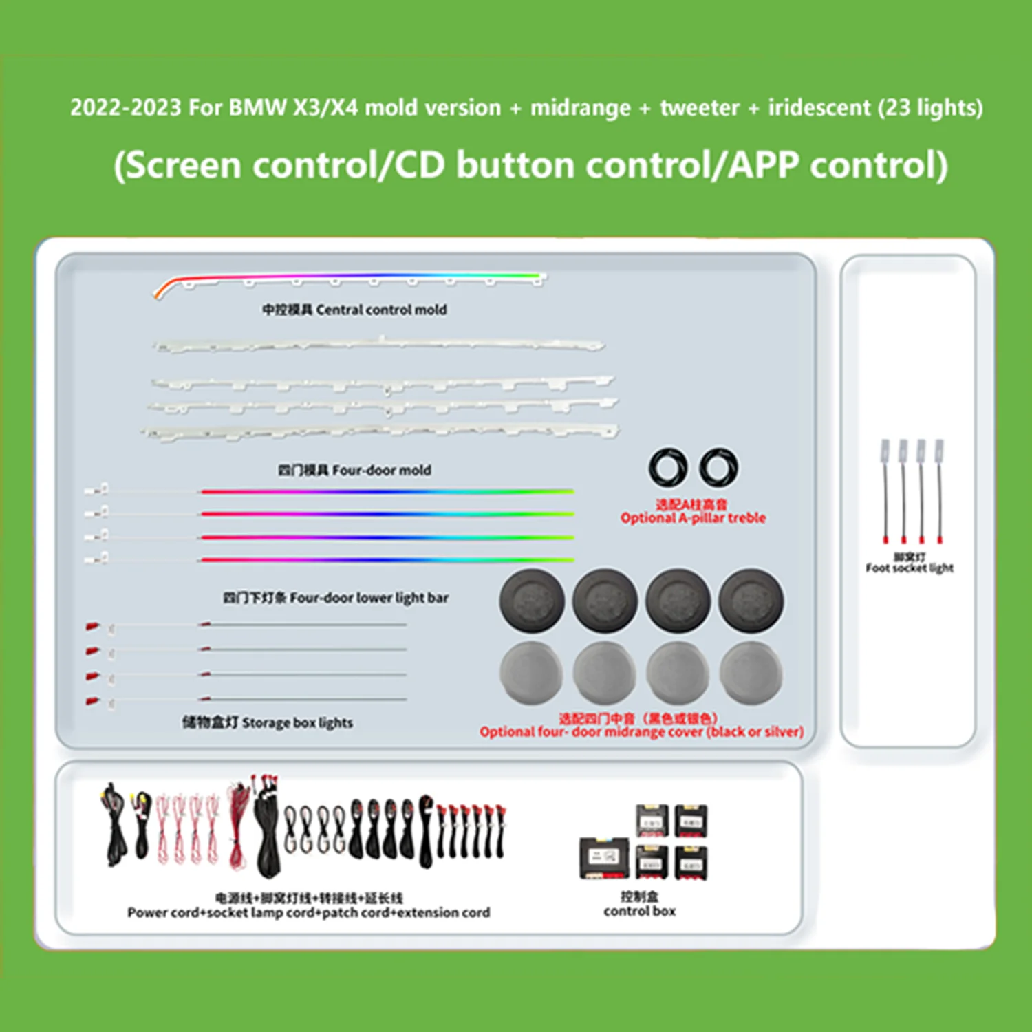 Dynamic Color Changing LED Car Interior Ambient Light Integrated All-in-One Upgrade Mould Kit Designed for BMW X3 X4 G01 G08 G02
