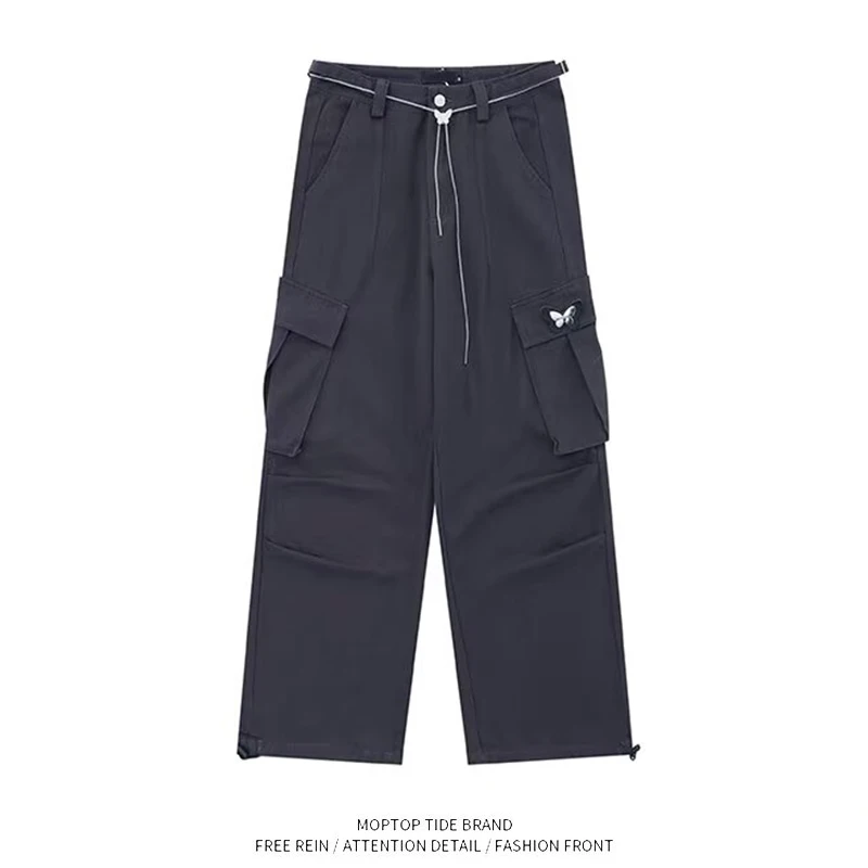 

Dopne Waist Belt Work Trousers Men Women Loose Slim Straight Leg Floor-Length Pants Casual Youth Active Sle