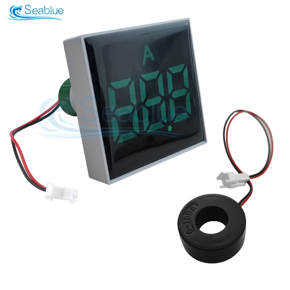 50MM Digital Display Ammeter 0-100A Current Tester Square LED Power Signal Light lndicator Current Meter AC 220V AMP Gauge