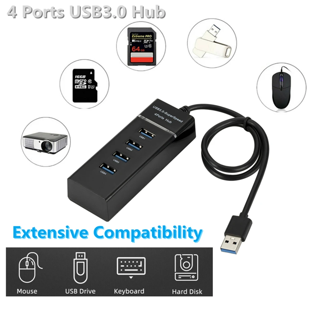 4 Poorten 3.0 Usb Hub Splitter High Speed Multi Splitter Usb Adapter Expander Kabel Voor Xiaomi Desktop Pc Laptop Adapter Usb Hub