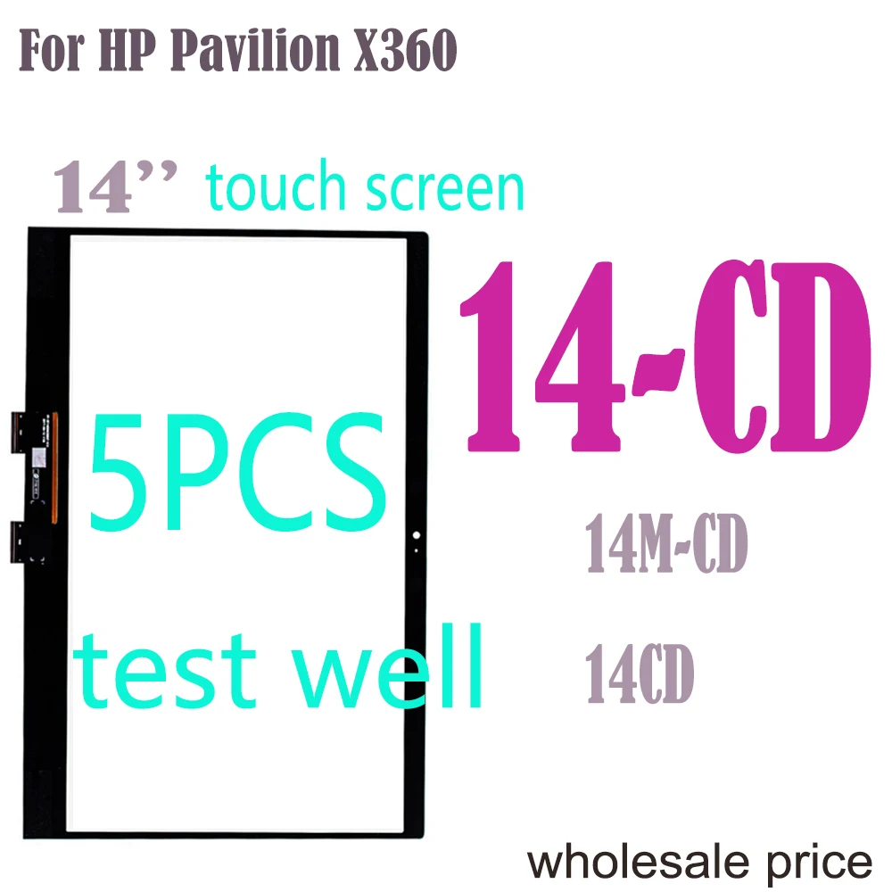 Digitalizador de 14 pulgadas para portátil HP Pavilion X360 14-CD 14 CD Series 14M-CD, marco de Panel de vidrio de repuesto de pantalla táctil, 5 uds.